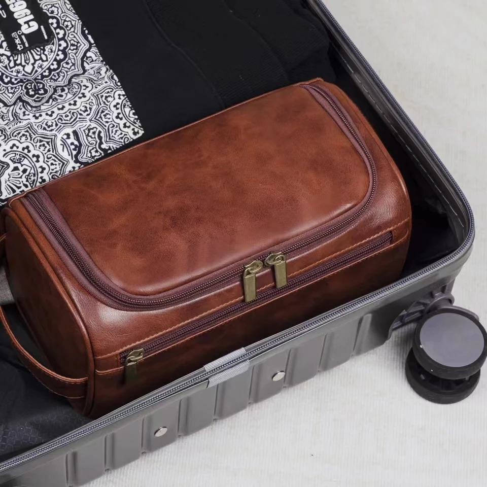 Leather Toiletry Bag for Men Women Dopp Kit Mens Hanging Toiletry Bag Travel Toiletry Bag for Traveling Large Cosmetic Bag for T - Image 4