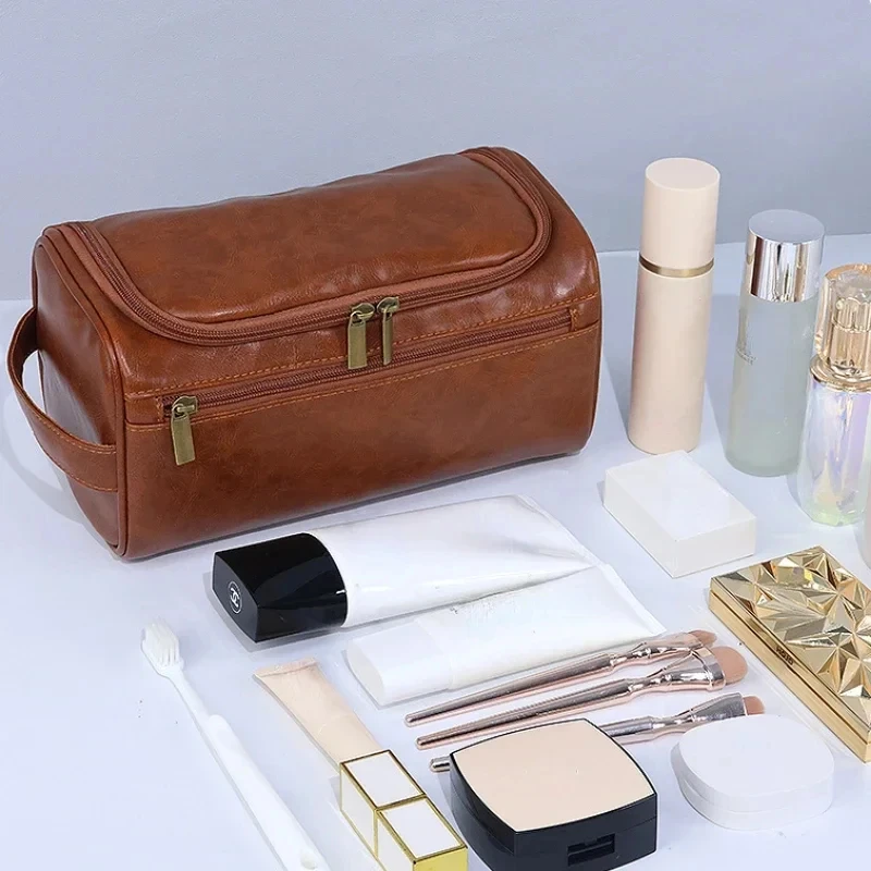 Leather Toiletry Bag for Men Women Dopp Kit Mens Hanging Toiletry Bag Travel Toiletry Bag for Traveling Large Cosmetic Bag for T - Image 2